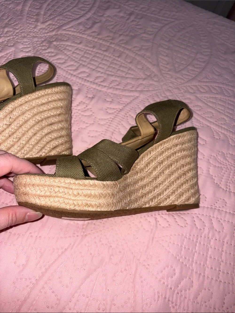 MICHAEL Michael Kors Olive Canvas Espadrille Wedge Sandals